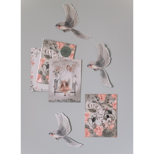Mrs Mighetto | Land of Birds 2-Pack Birthday Cards Roses-Scandikid